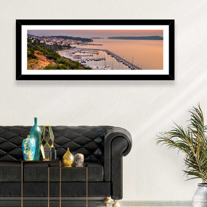 Pylos Harbor Lighthouse Sunset Wall Art