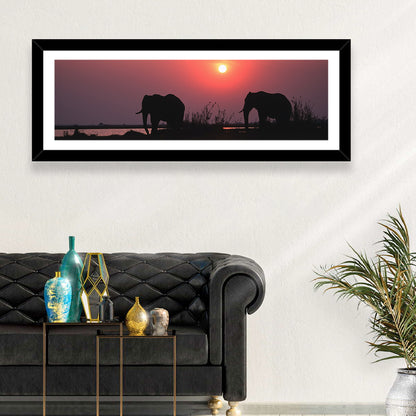 Elephants at Sunset Silhouette Wall Art