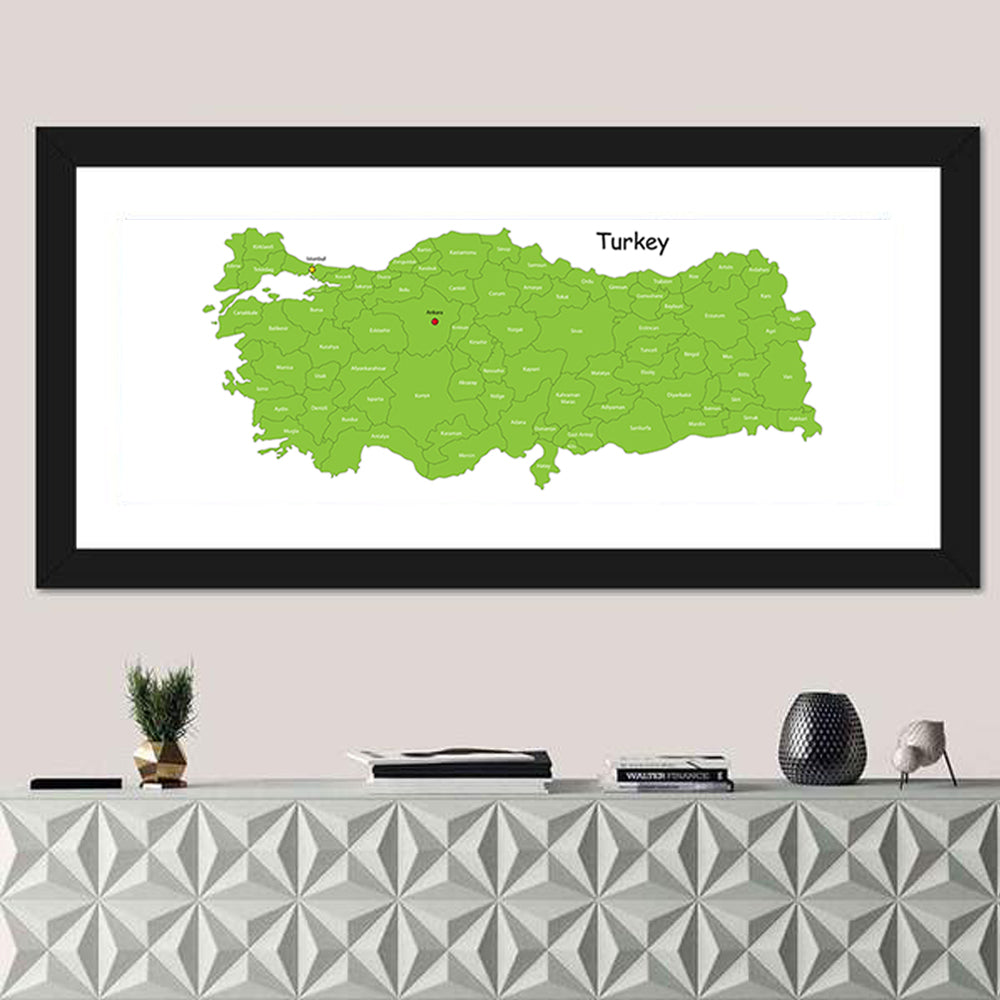 Turkey Map with Province Labels Wall Art in a room, panoramic