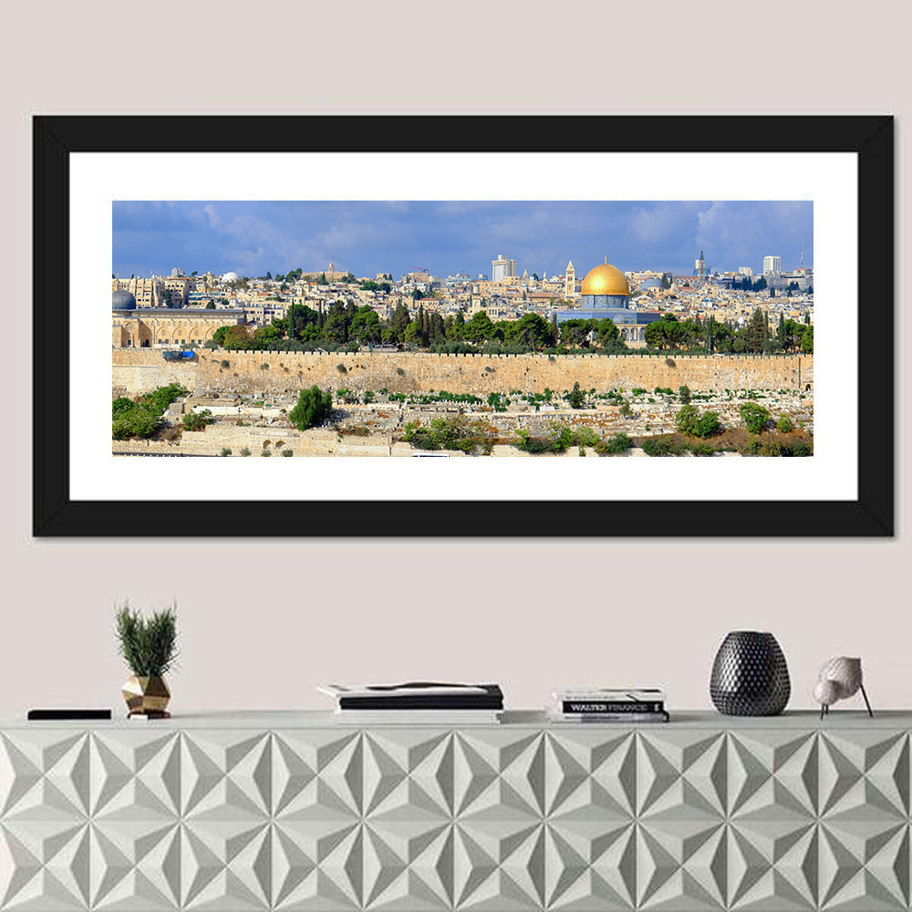 Jerusalem Old City View Wall Art in a room, panoramic