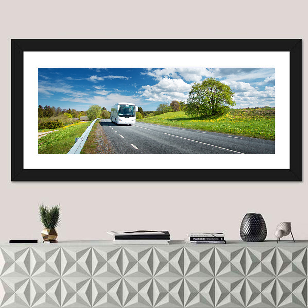 White Bus on Meadow Road Wall Art