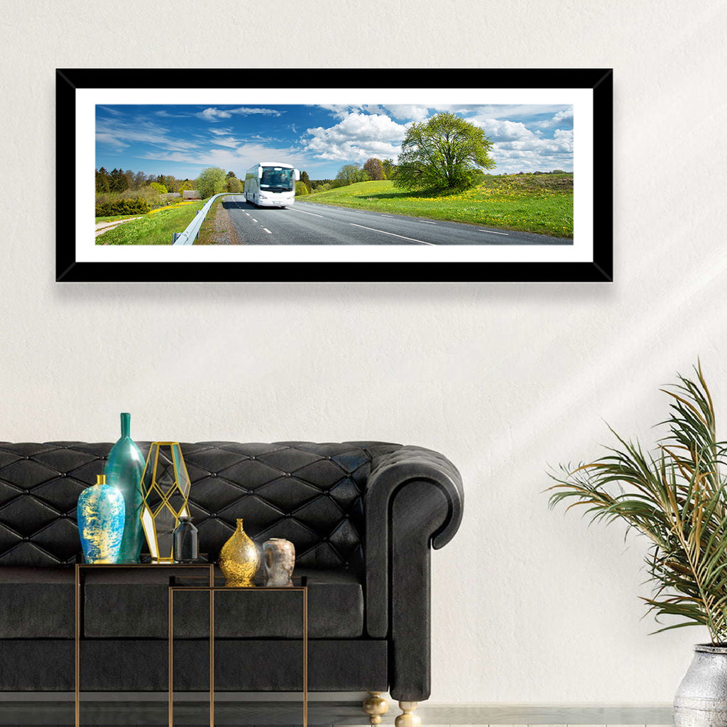 White Bus on Meadow Road Wall Art