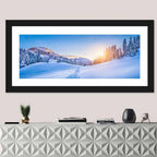 Snowy Mountain Chalet Sunset Wall Art