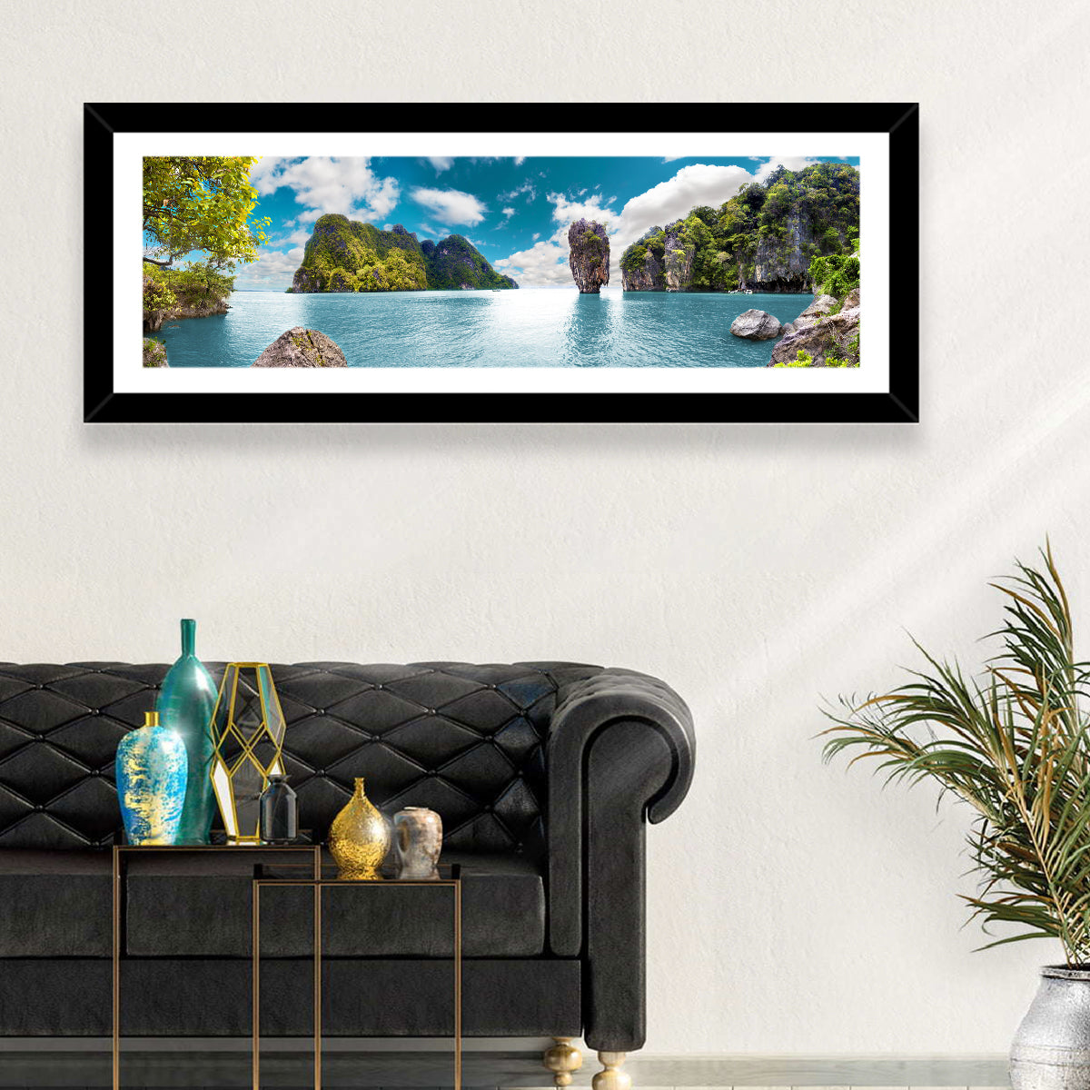 Khao Phing Kan Seascape Wall Art in a room, panoramic