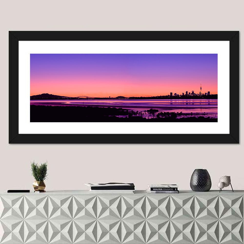 Auckland Skyline at Twilight Wall Art in a room, panoramic