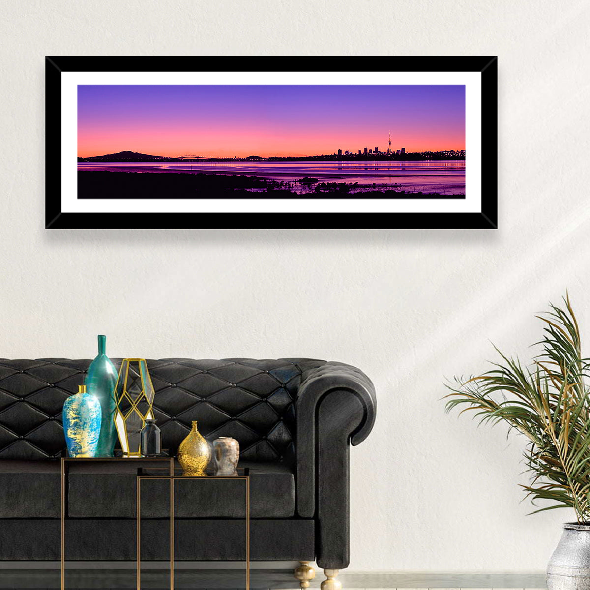 Auckland Skyline at Twilight Wall Art in a room, panoramic