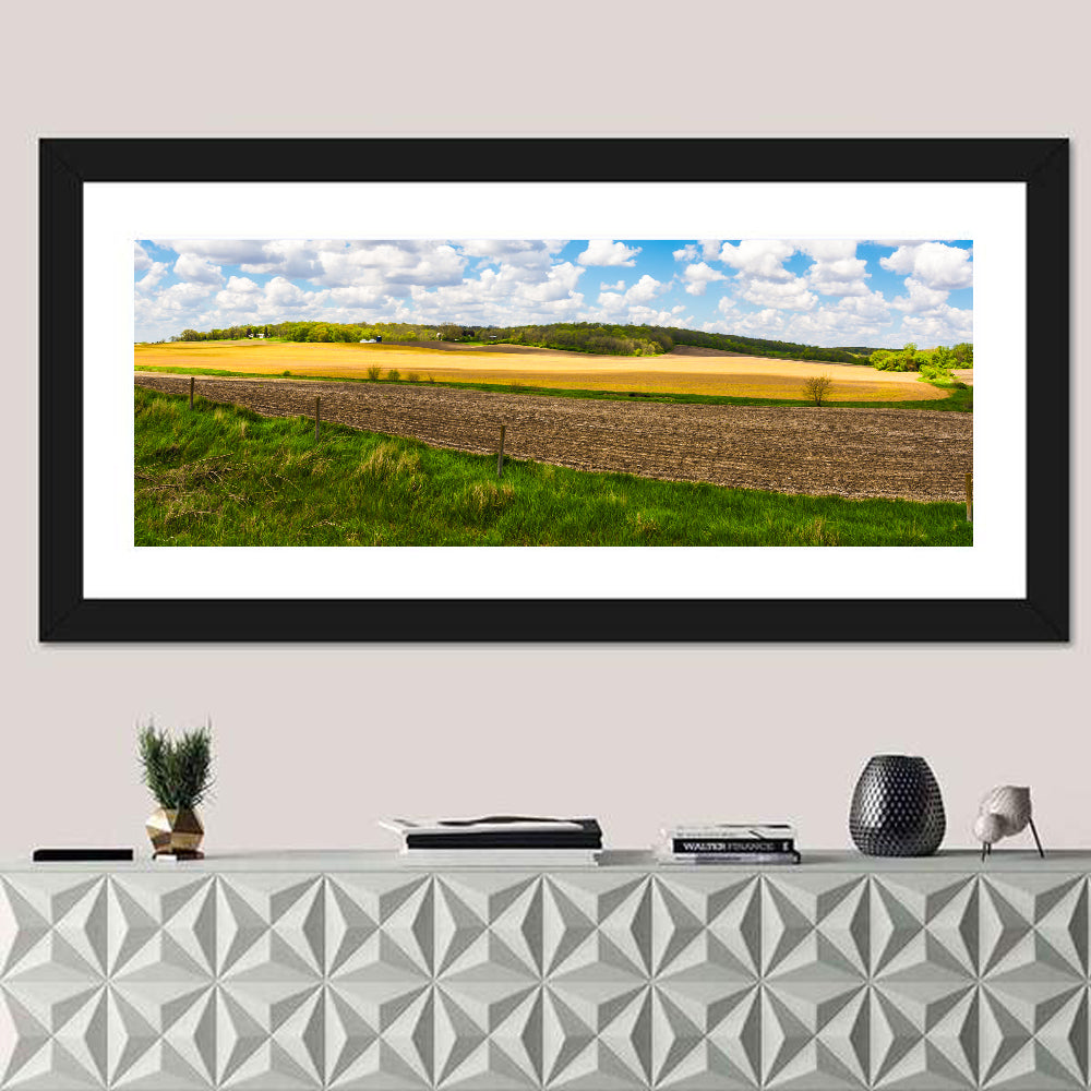 Iowa Farmland Wall Art in a room, panoramic