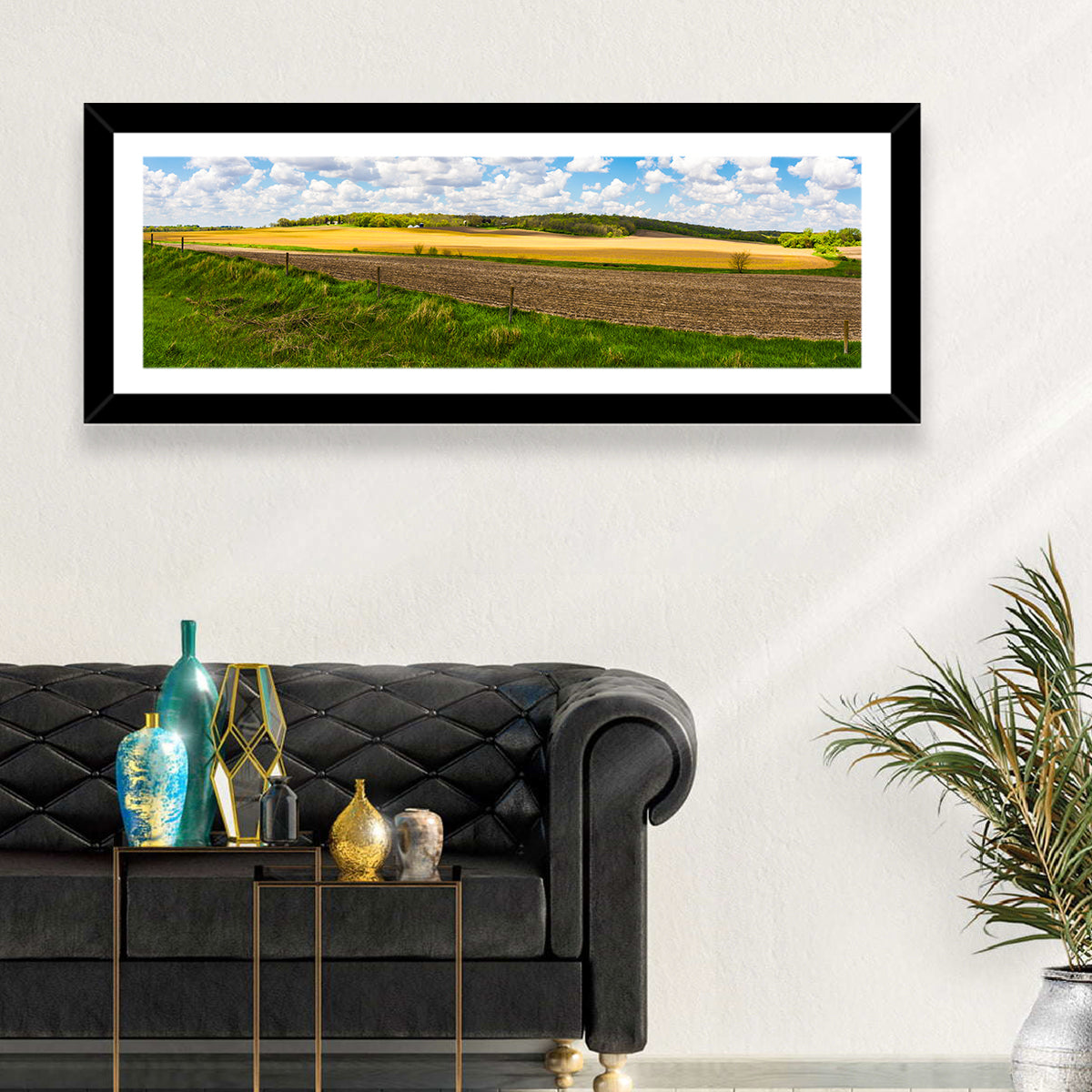 Iowa Farmland Wall Art in a room, panoramic