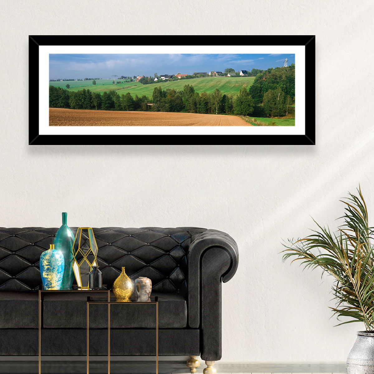 Kansas Wheat Fields Wall Art in a room, panoramic