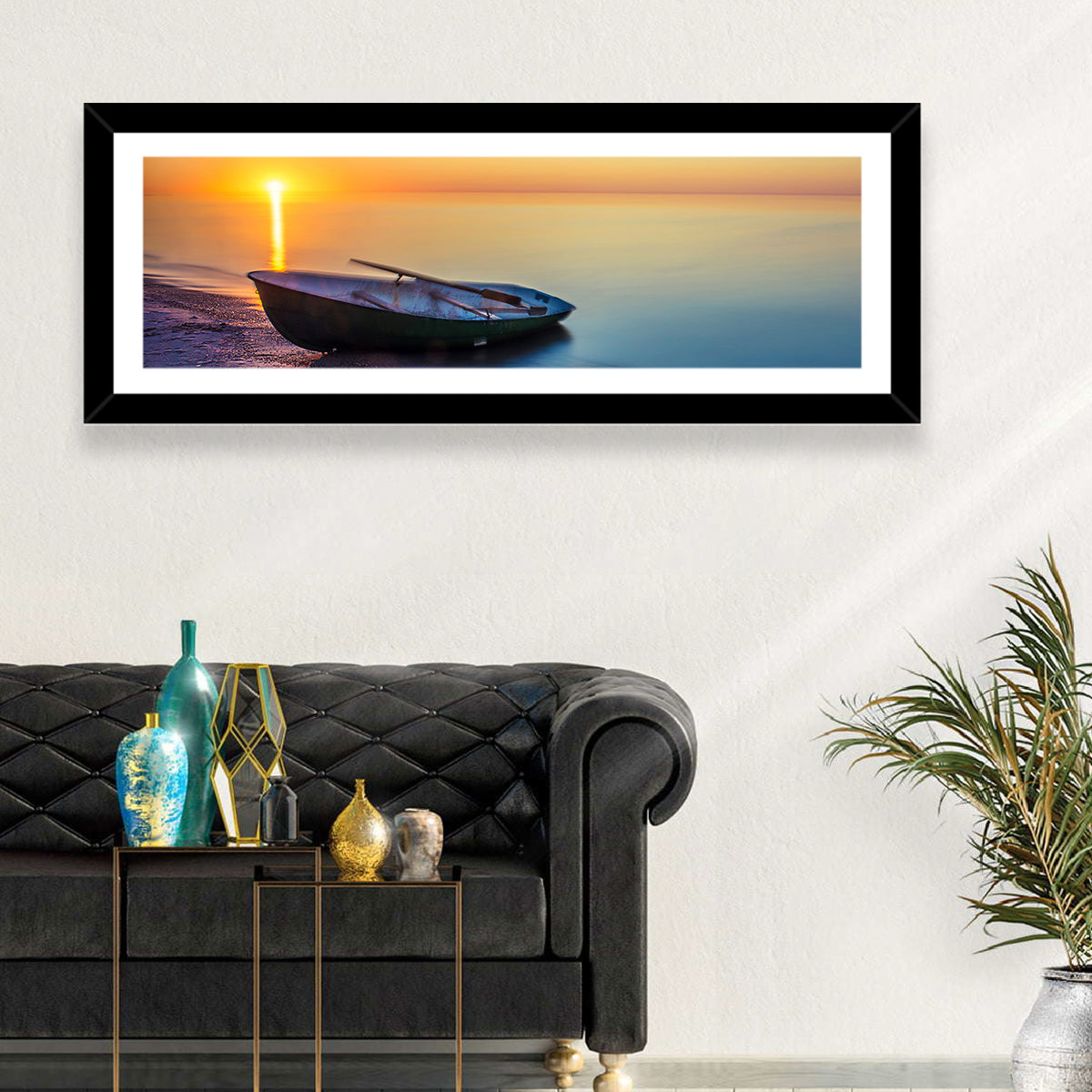 Rowboat Sunrise Seascape Wall Art