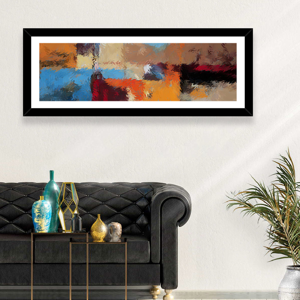 Patchwork Leaves in Blue and Orange Wall Art