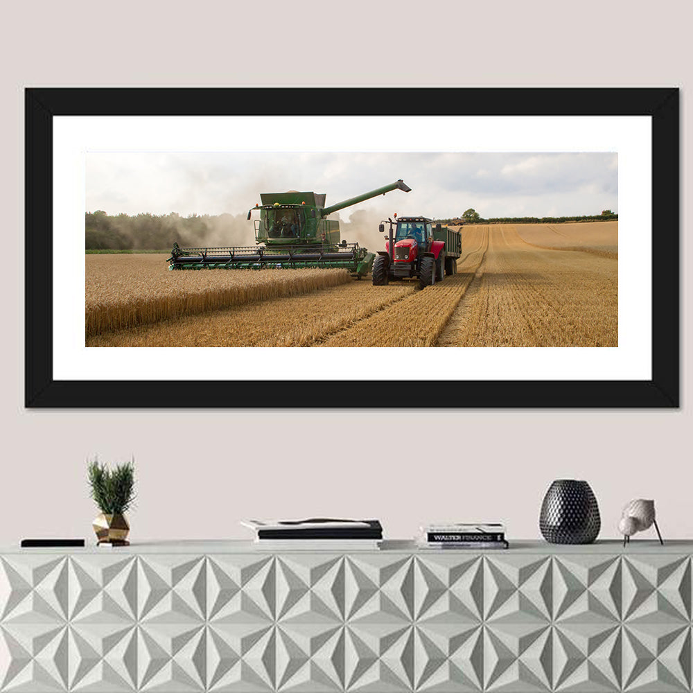 Wheat Harvest with Combine and Tractor Wall Art
