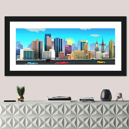 Geometric City Skyline with Sun Flare Wall Art