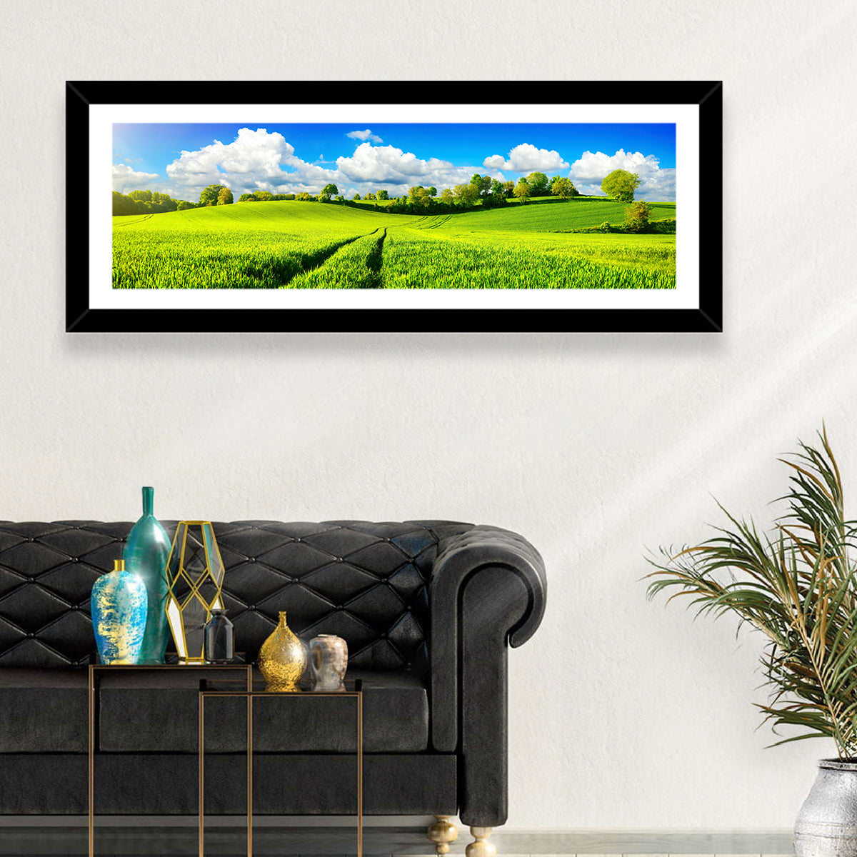 Tractor Tracks Through Green Rolling Hills Wall Art