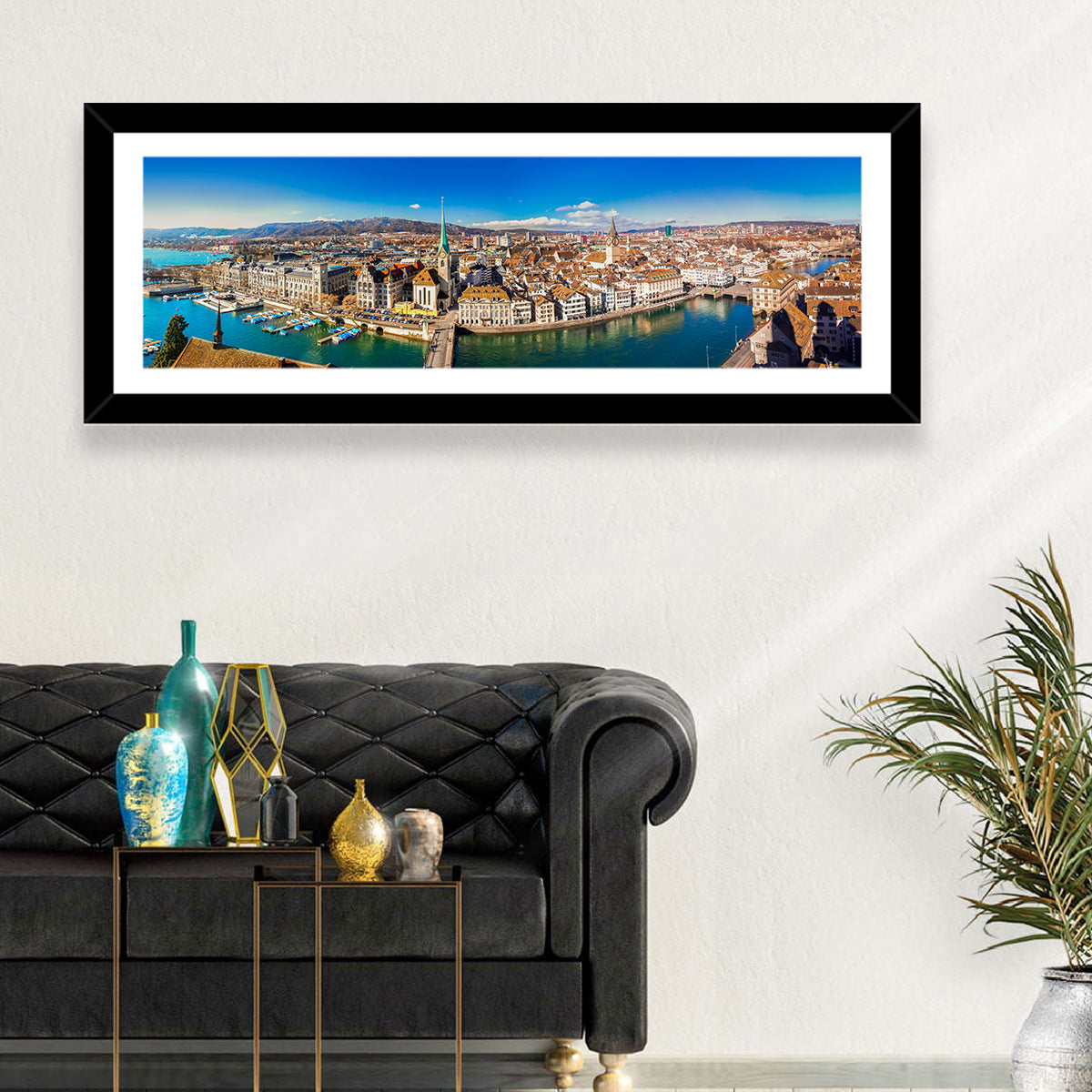 Zurich Cityscape Wall Art in a room, panoramic