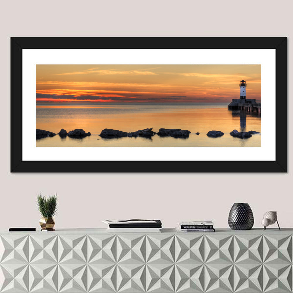 Duluth North Pier Lighthouse Sunset Wall Art