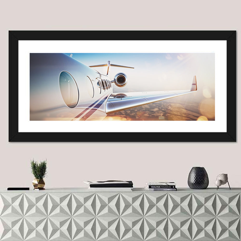 Private Jet Wing Close Up Wall Art in a room, panoramic