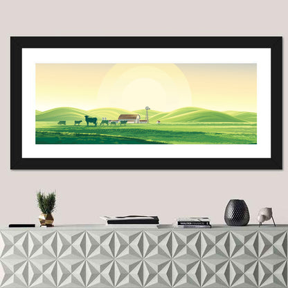 Pastoral Farm Landscape Illustration Wall Art