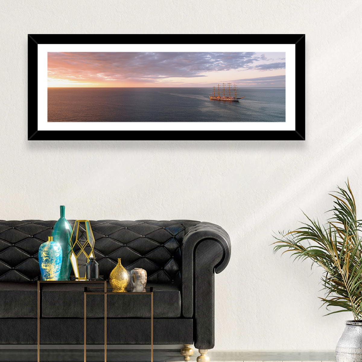 Sunlit Tall Ship at Sea Wall Art