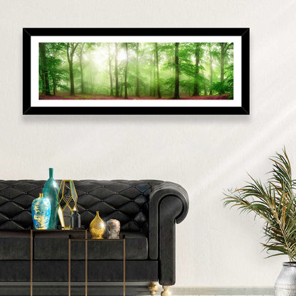Sunlit Misty Forest Wall Art