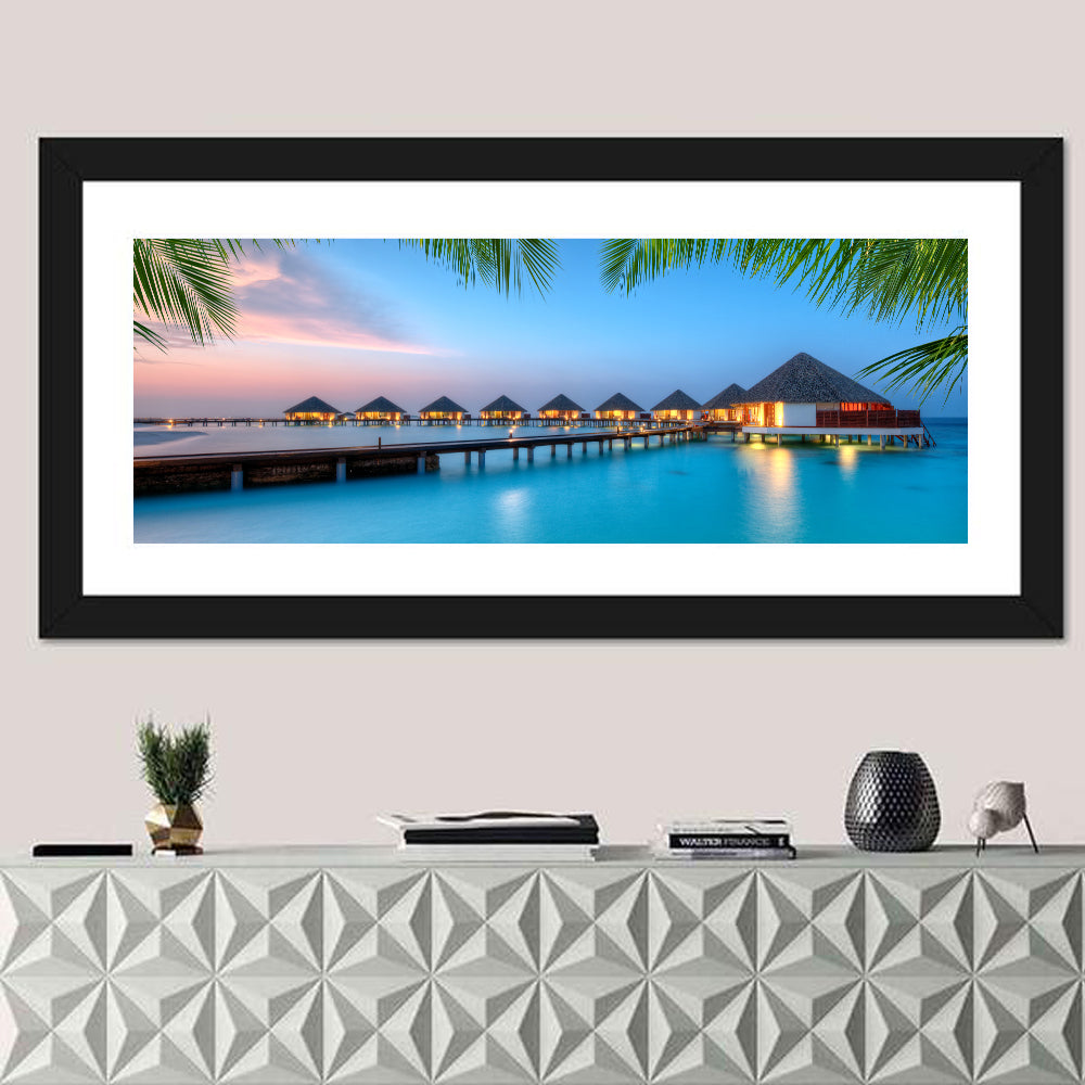 Overwater Bungalows at Twilight Wall Art