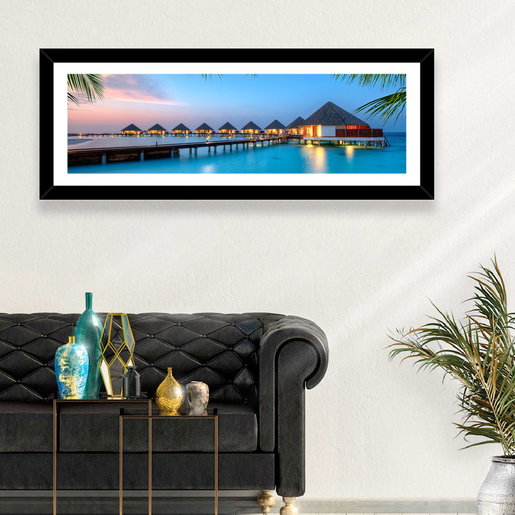 Overwater Bungalows at Twilight Wall Art