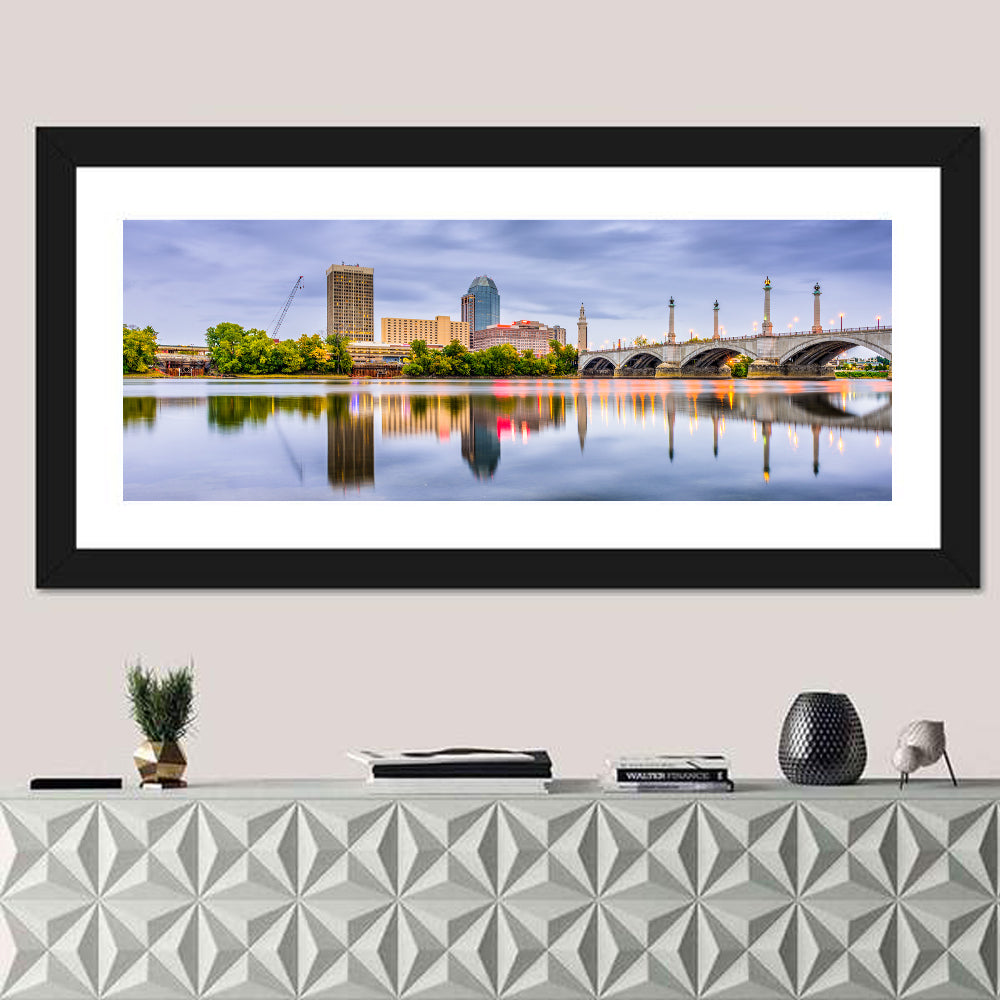 Springfield Memorial Bridge Skyline Wall Art in a room, panoramic