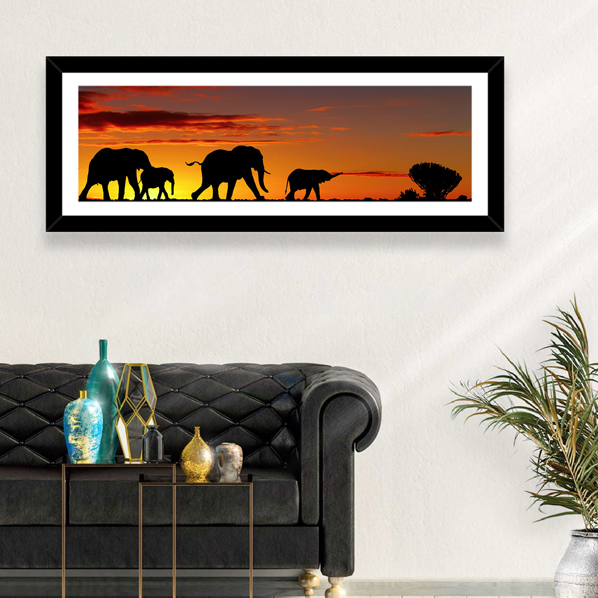 Elephant Herd at Sunset Wall Art