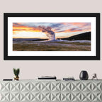 Old Faithful Erupting at Sunset Wall Art