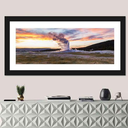 Old Faithful Erupting at Sunset Wall Art