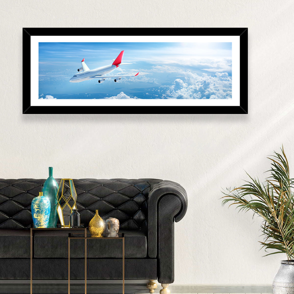 Airplane Over Blue Cloudscape Wall Art