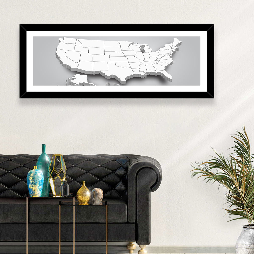 3d USA Map with Alaska and Hawaii Wall Art