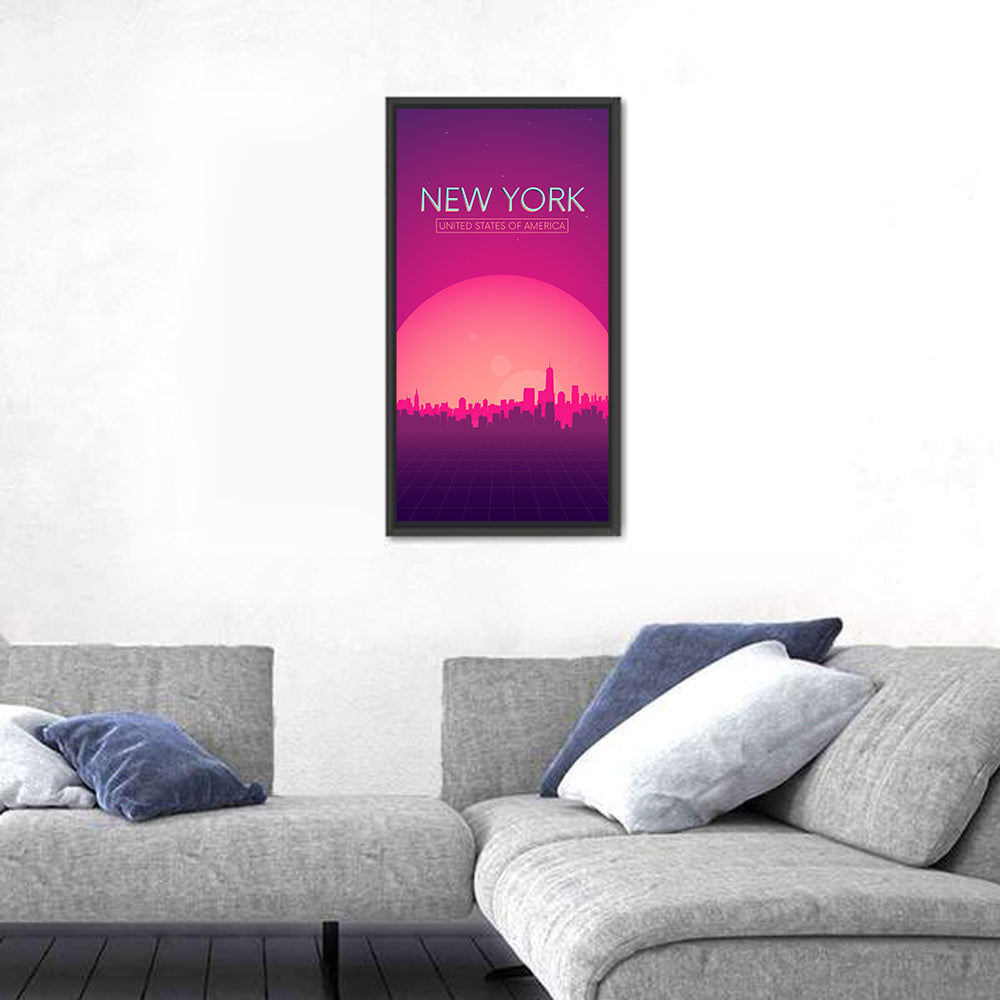 New York Retro Sunset Skyline Wall Art