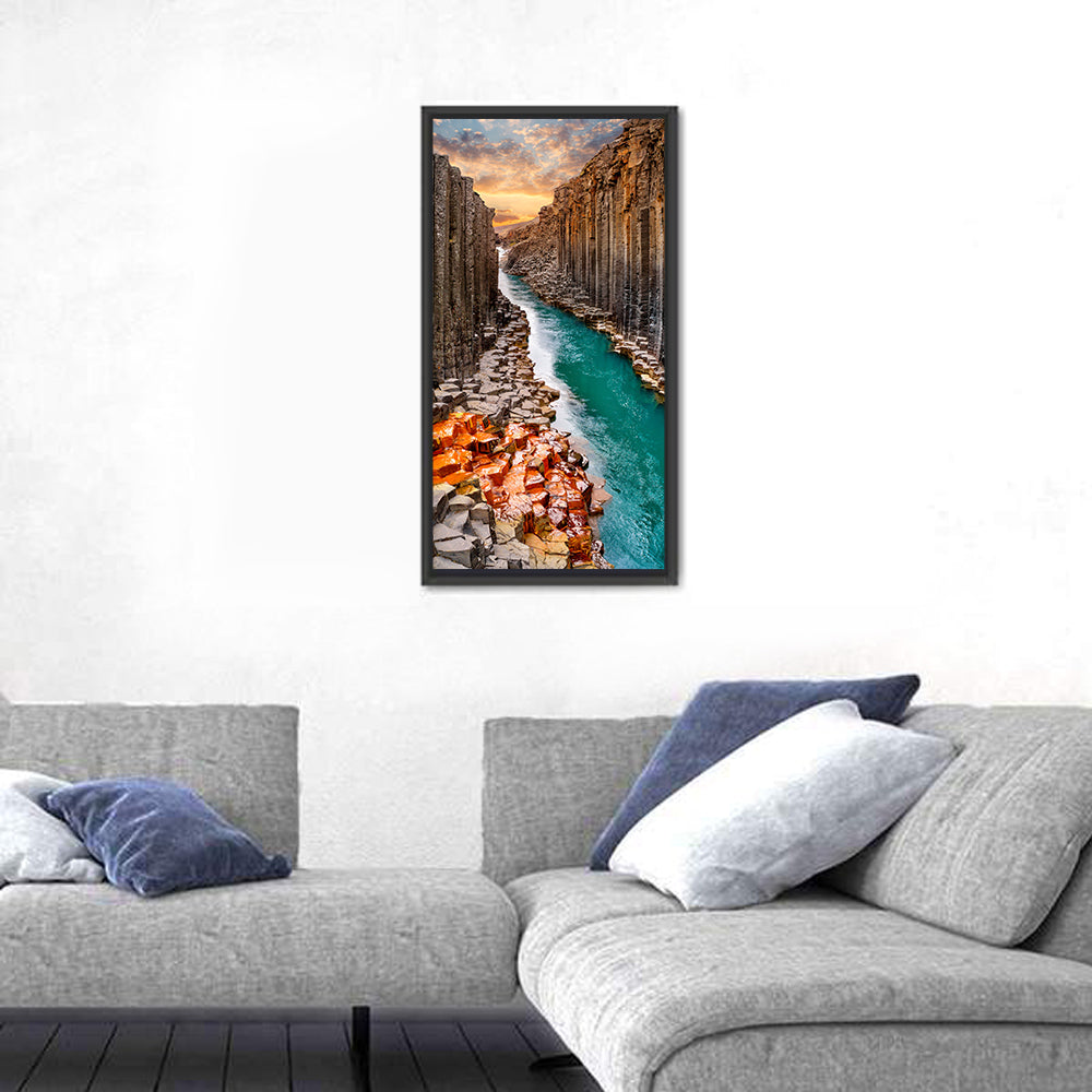 Stuðlagil Canyon Basalt Columns at Golden Hour Wall Art