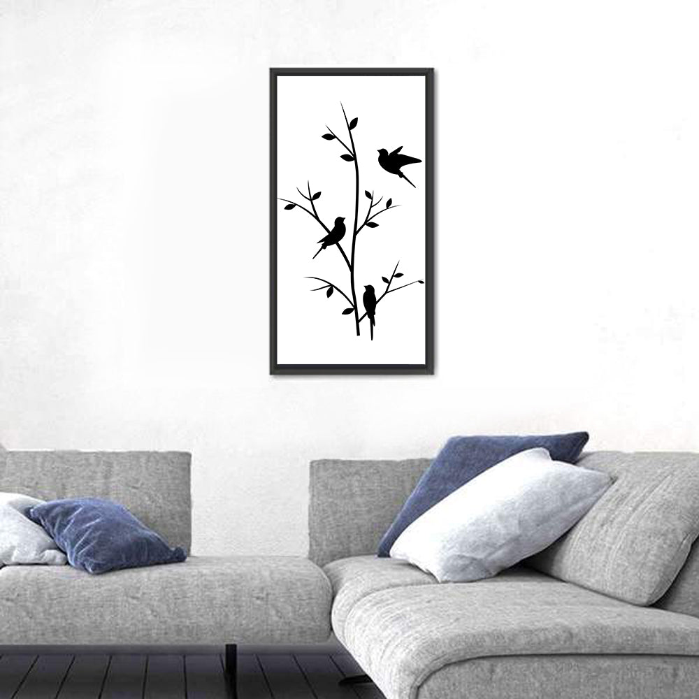Three Birds on Branch Silhouette Wall Art