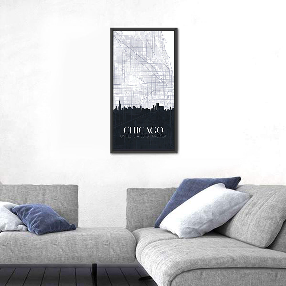 Chicago Skyline Map Wall Art