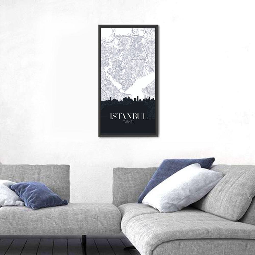 Istanbul Map and Skyline Wall Art