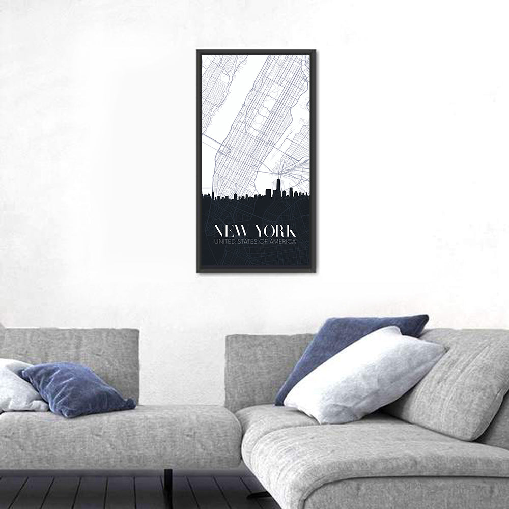 Manhattan Map with Skyline Wall Art