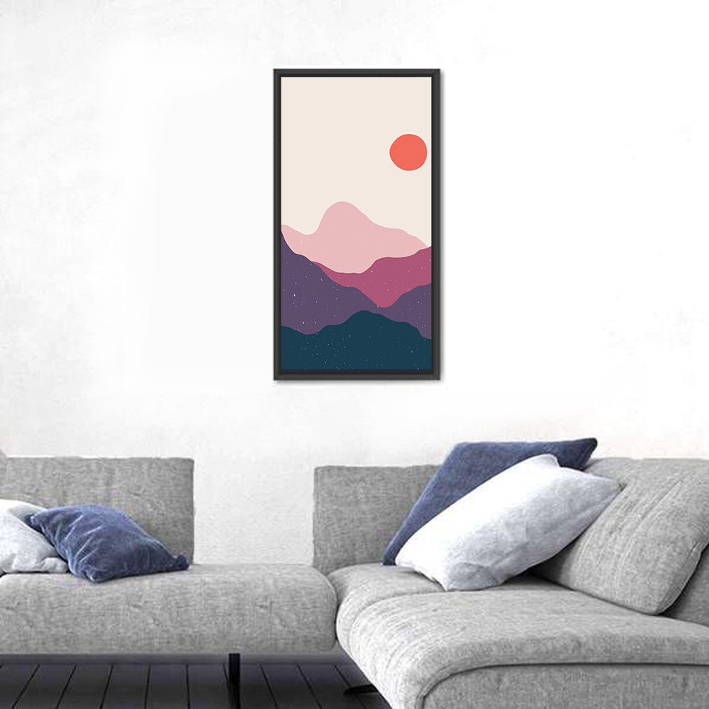 Stippled Sun Over Layered Mountains Wall Art