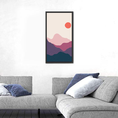 Stippled Sun Over Layered Mountains Wall Art