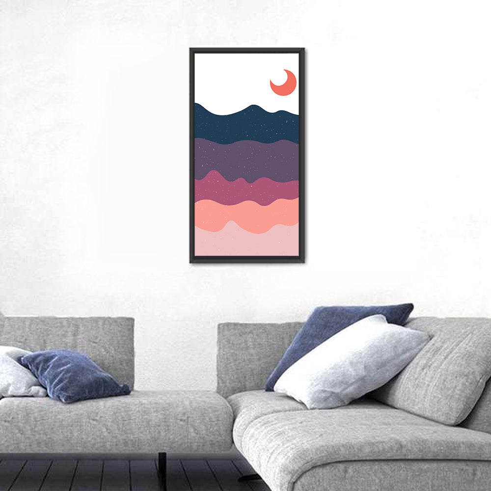 Crescent Moon Over Layered Mountains Wall Art
