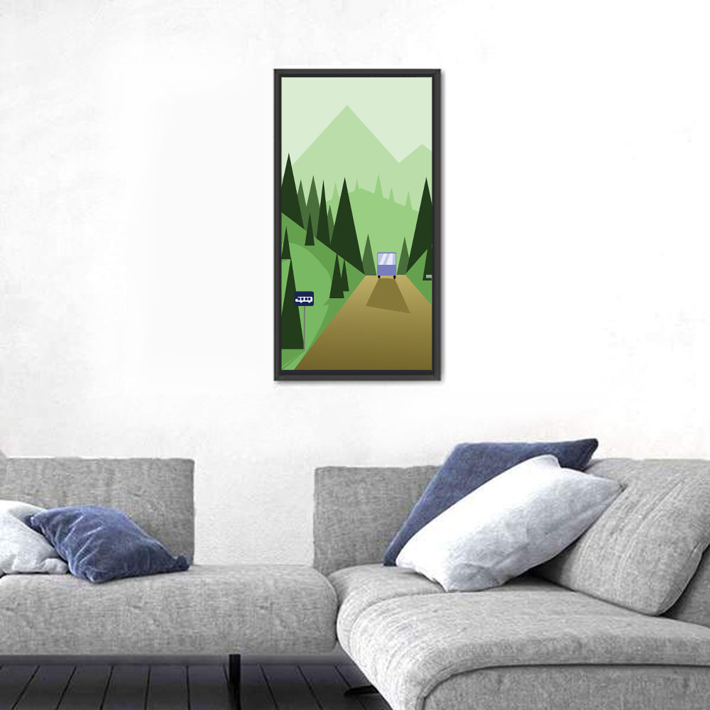 Mountain Road Bus Stop Illustration Wall Art