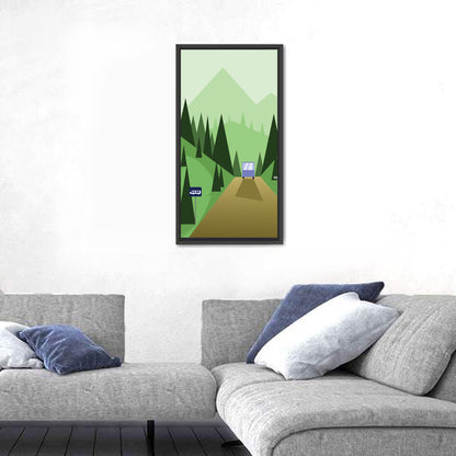 Mountain Road Bus Stop Illustration Wall Art