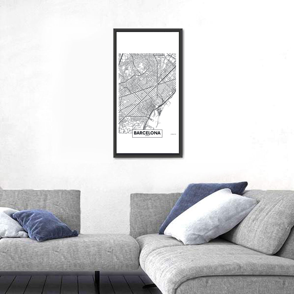 Barcelona Urban Grid Map Wall Art