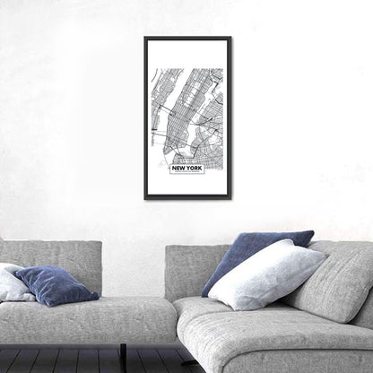 Manhattan Map, Black and White Wall Art