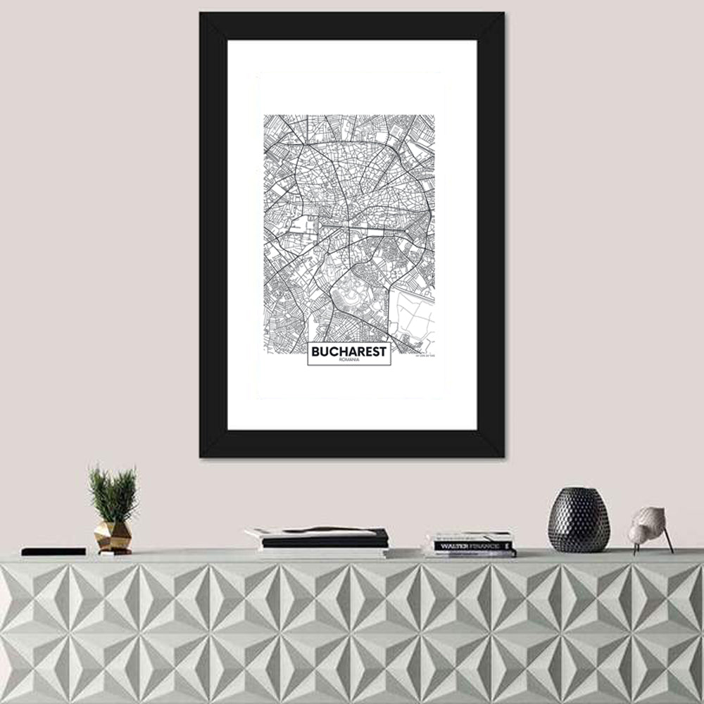 Bucharest City Map Wall Art