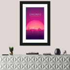 Chicago Retro Sunset Skyline Wall Art