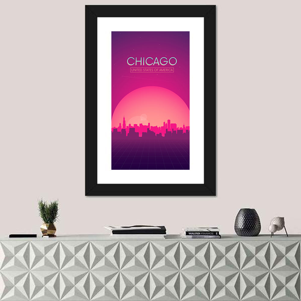 Chicago Retro Sunset Skyline Wall Art