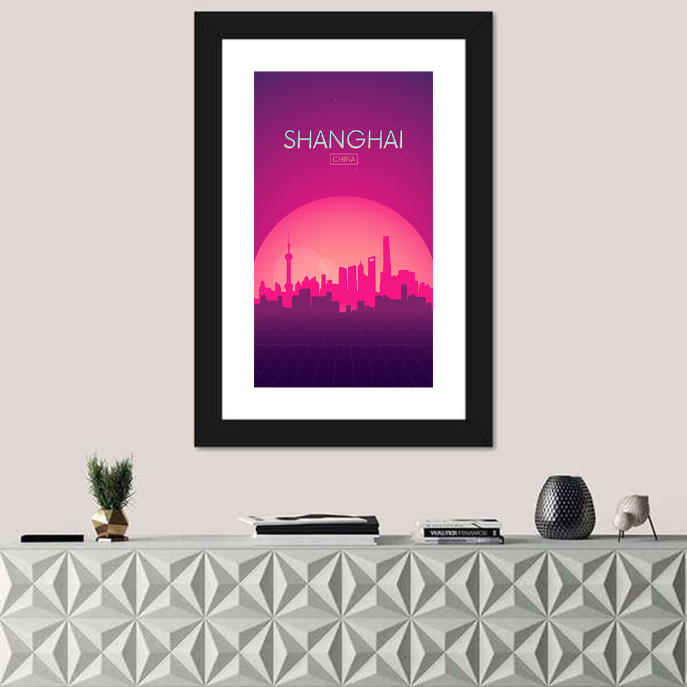 Shanghai Neon Sunset Skyline Wall Art