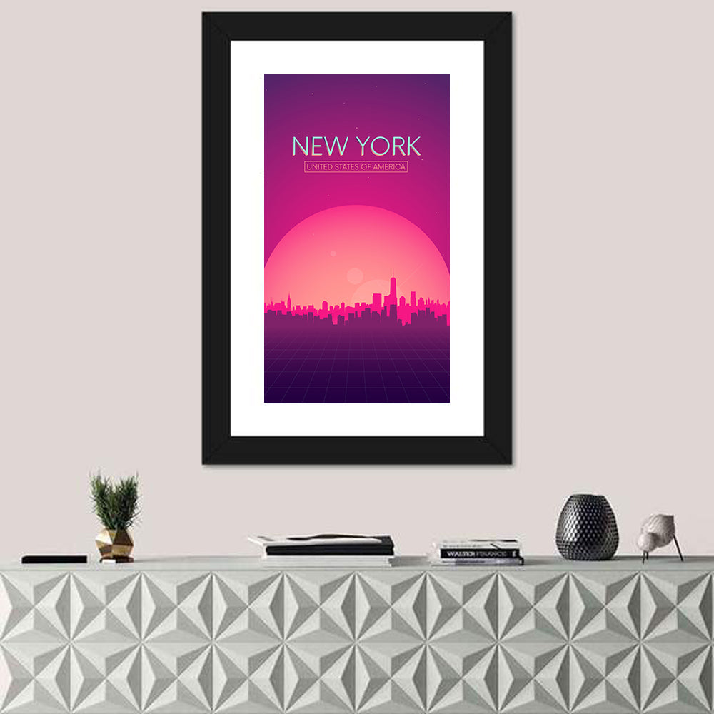 New York Retro Sunset Skyline Wall Art